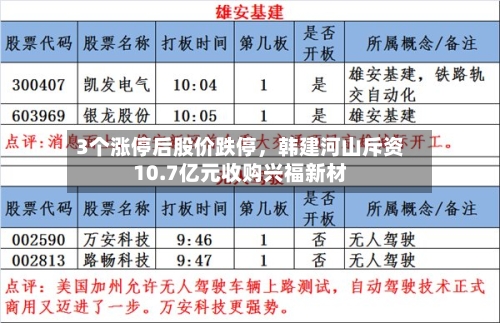 3个涨停后股价跌停	，韩建河山斥资10.7亿元收购兴福新材-第3张图片