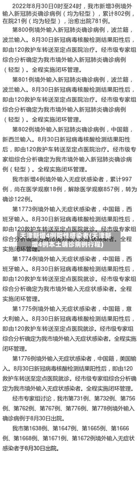 天津新增4例阳性感染者(天津新增4例本土确诊病例行程)